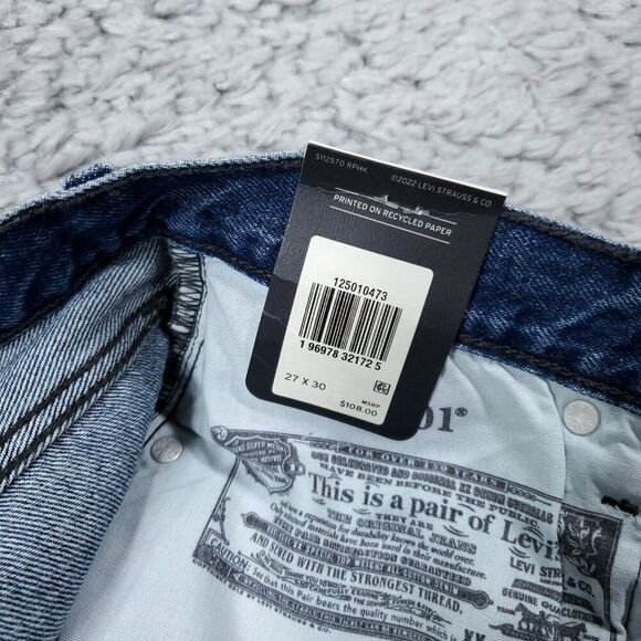 Levi's Premium 501 Original Dark Wash Blue Ripped Distressed Size 27x30 Revolve - Picture 6 of 12